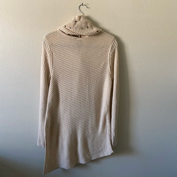 Convertible Knit Tunic Sweater with Removable Cowl Silver Metal Neck - Picture 2 of 6